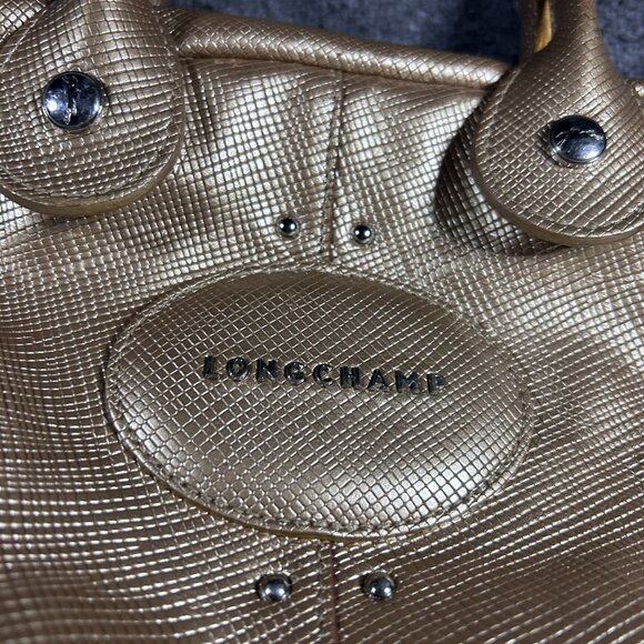 Longchamp Quadri Handbag Purse Leather Metallic Gold Charms Keychains - Picture 7 of 16